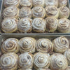 Close up view of classic cinnamon rolls