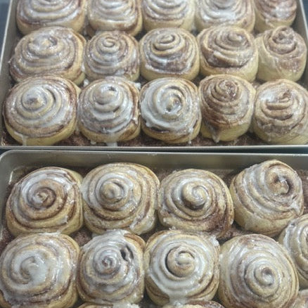 Close up view of classic cinnamon rolls