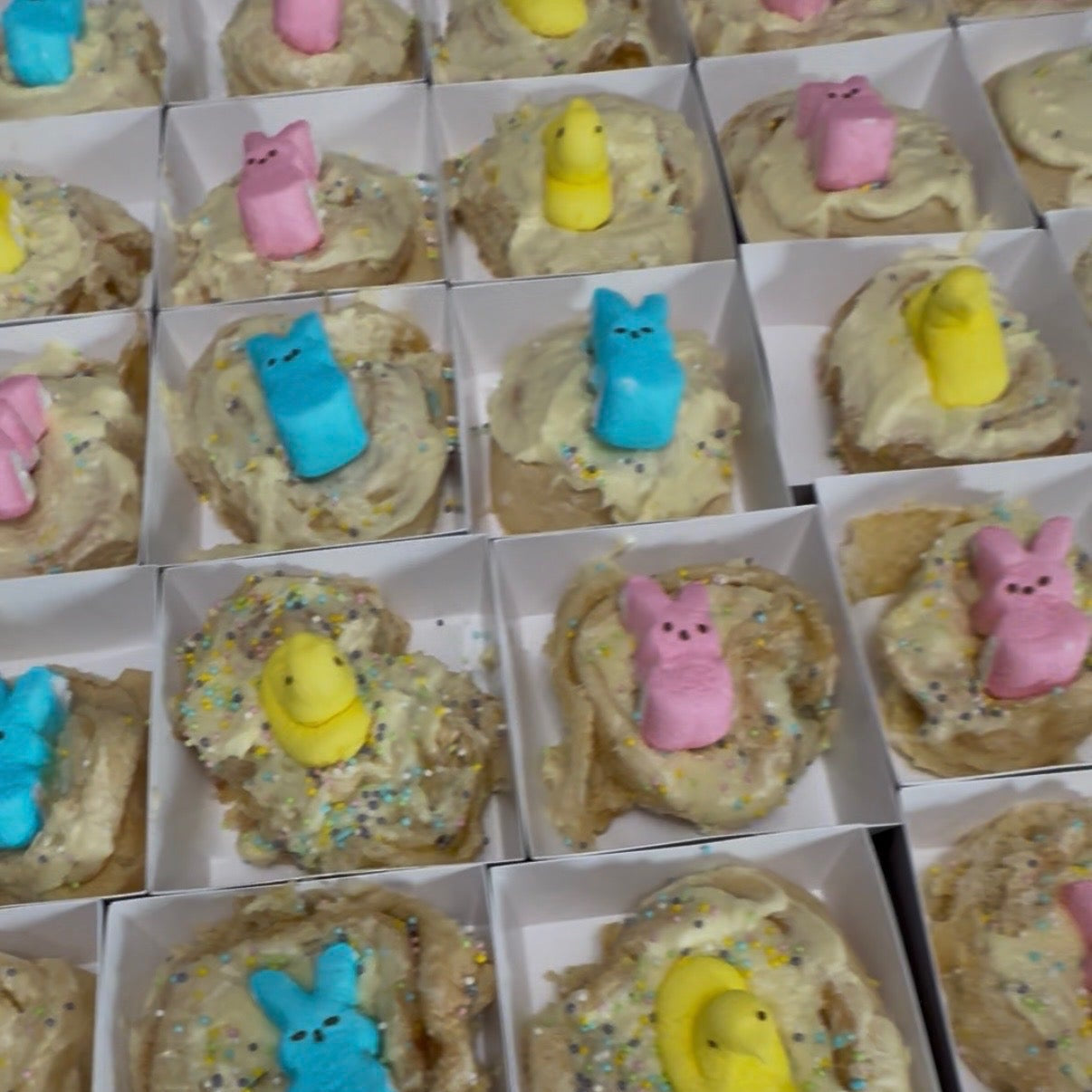 Pastel colored birthday cake flavored cinnamon rolls